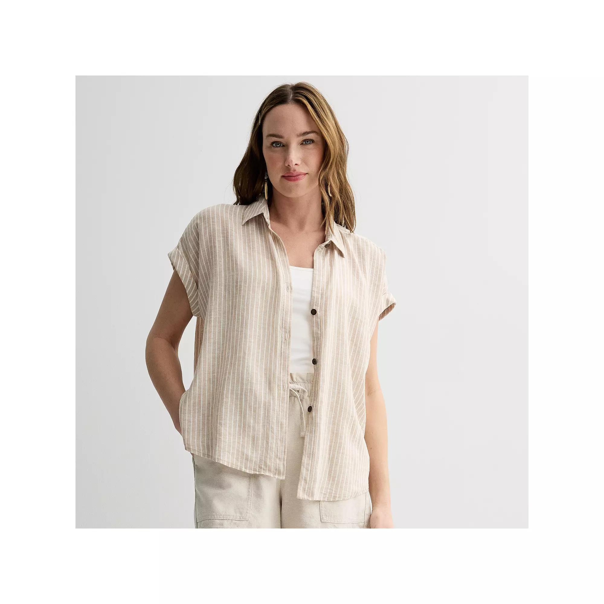 Women's Sonoma Goods For Life® Camp Shirt, Size: Medium, Small Beige Stripe Product Image