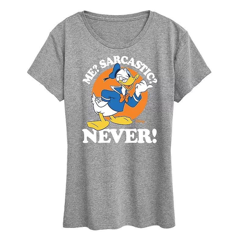 Disneys Donald Duck Womens Me Sarcastic Never Graphic Tee Grey Gray Product Image