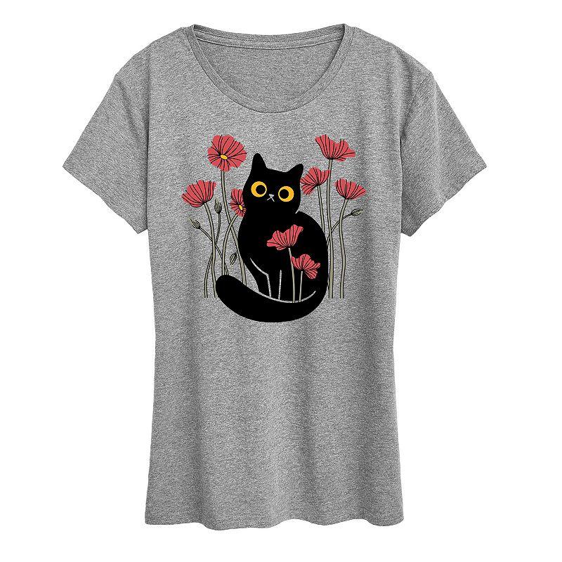 Women's Cat And Poppies Graphic Tee, Girl's,  Product Image