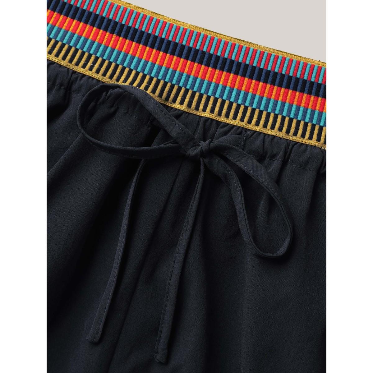 Plus Size Colorful Thread Waist Wide-Leg Shorts Women Black Casual Drawstring Wide Leg Casual Shorts BloomChic 10/M Product Image