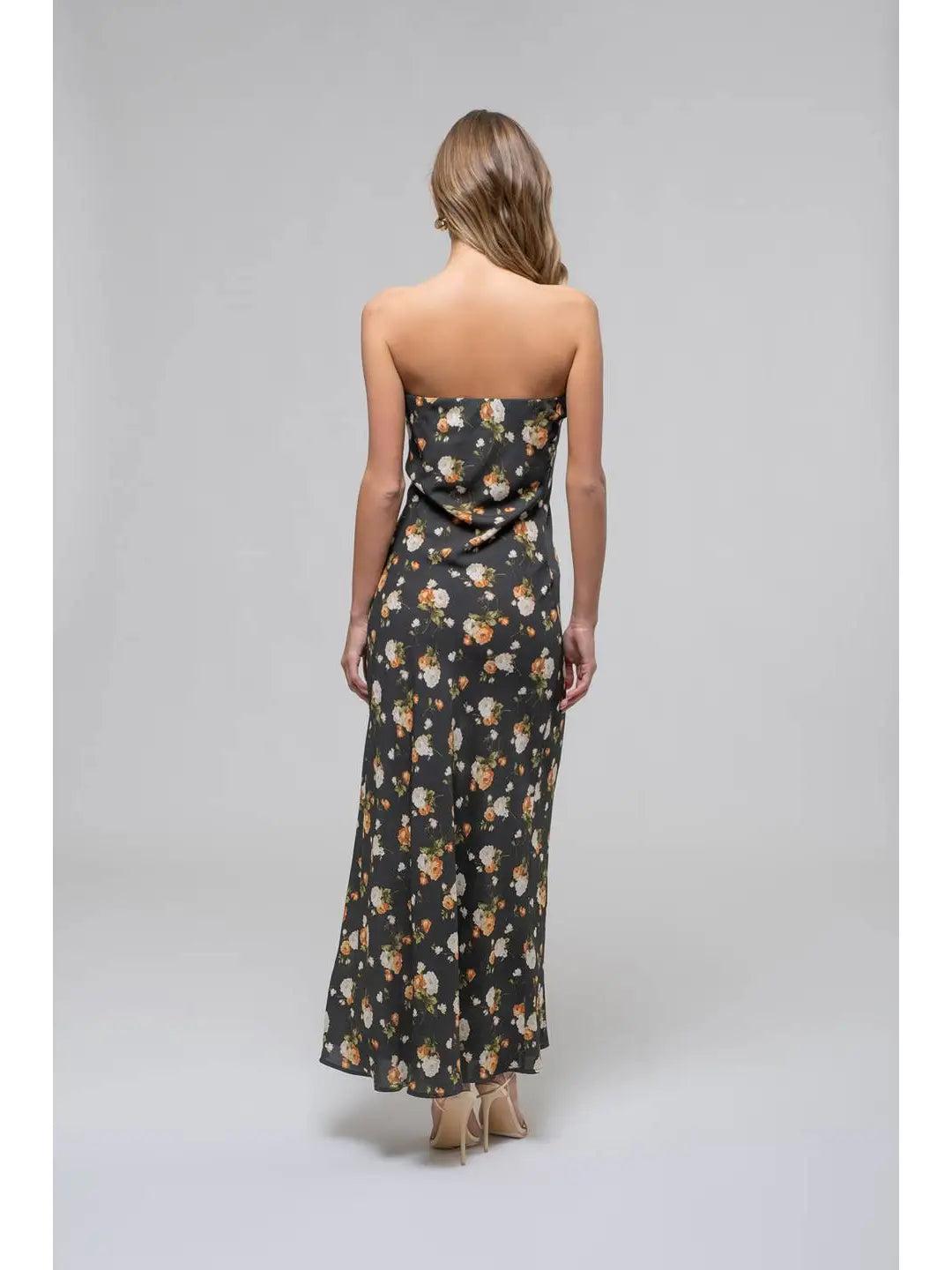 Floral Strapless Satin Midi Product Image