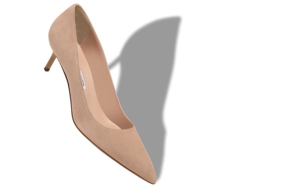 BB 50 Light Beige Suede Pointed Toe Pumps Product Image