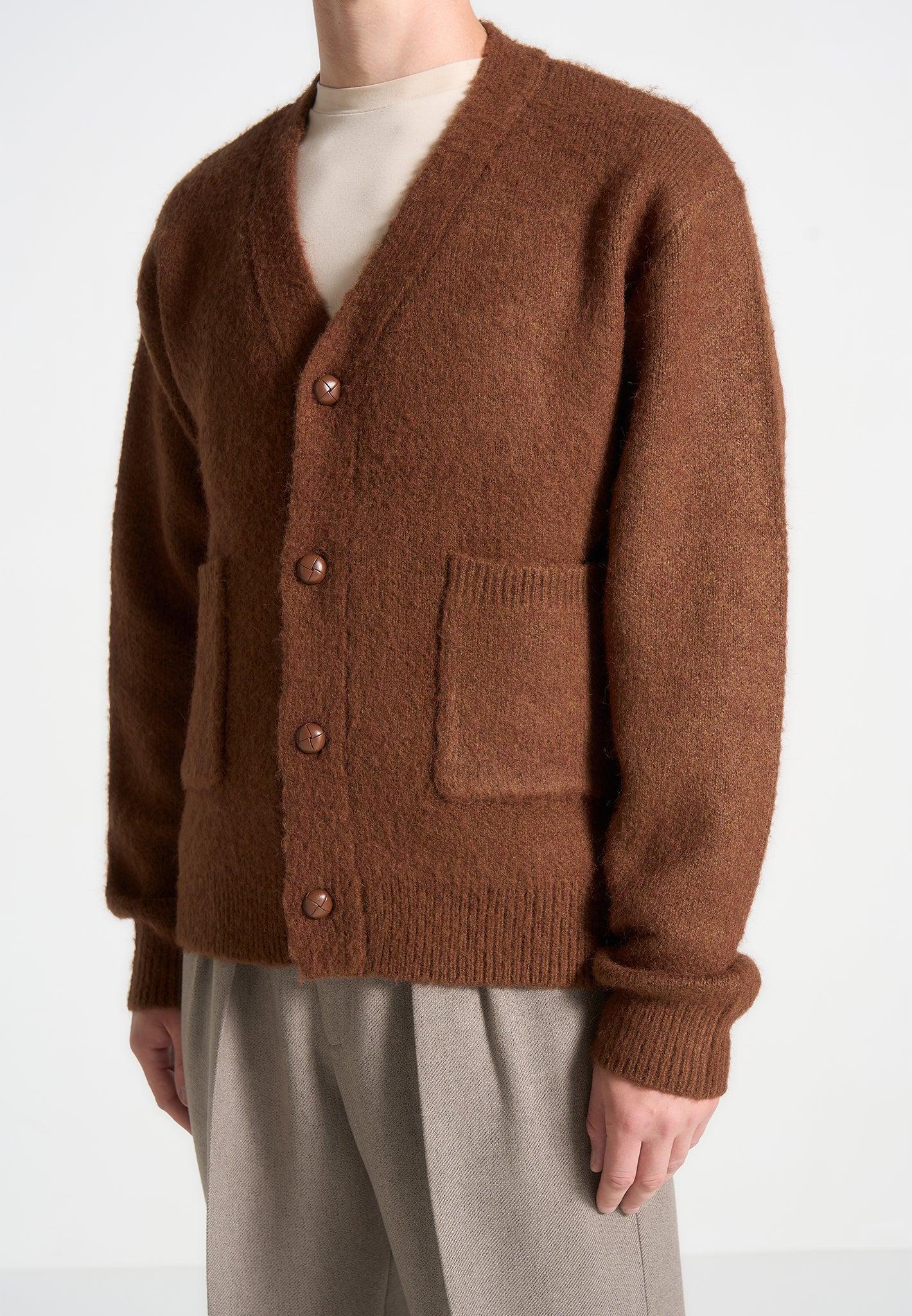 Brushed Wool Knit Cardigan - Rust Male Product Image