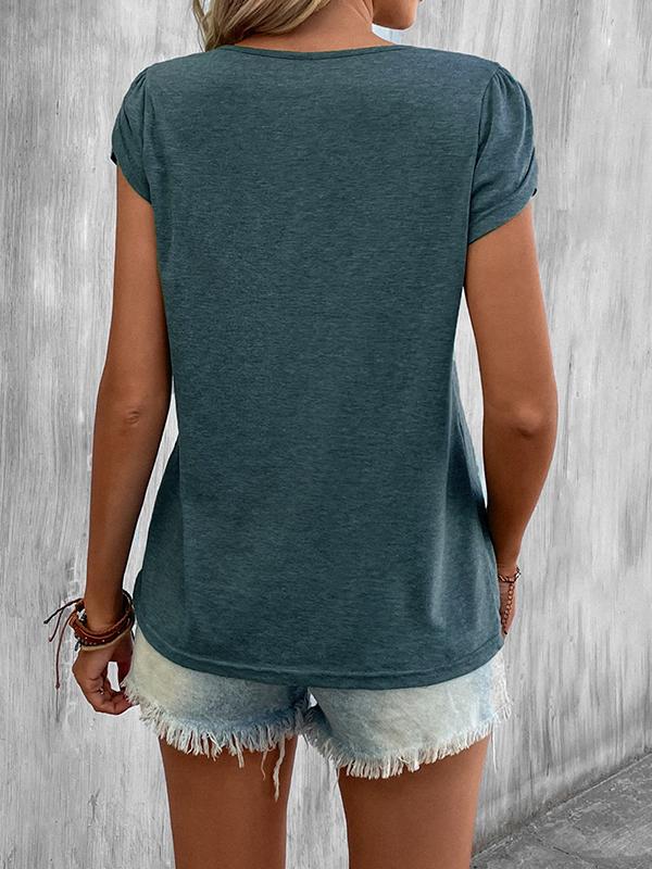 Loose Short Sleeves Solid Color V-Neck T-Shirts Tops Product Image