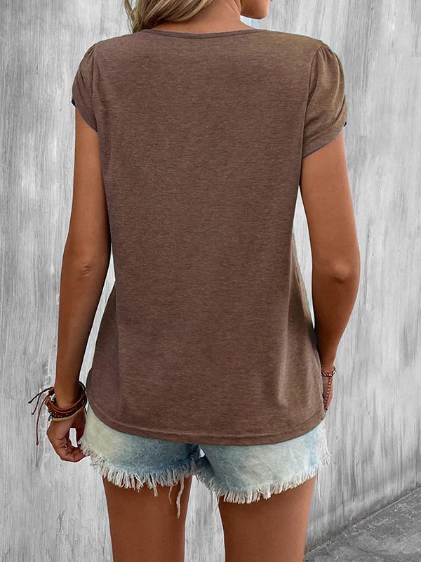 Loose Short Sleeves Solid Color V-Neck T-Shirts Tops Product Image