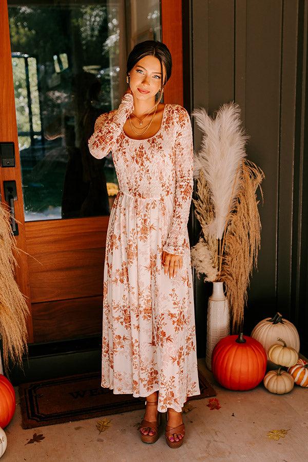 Falling In Love Mesh Floral Midi in Cream Product Image