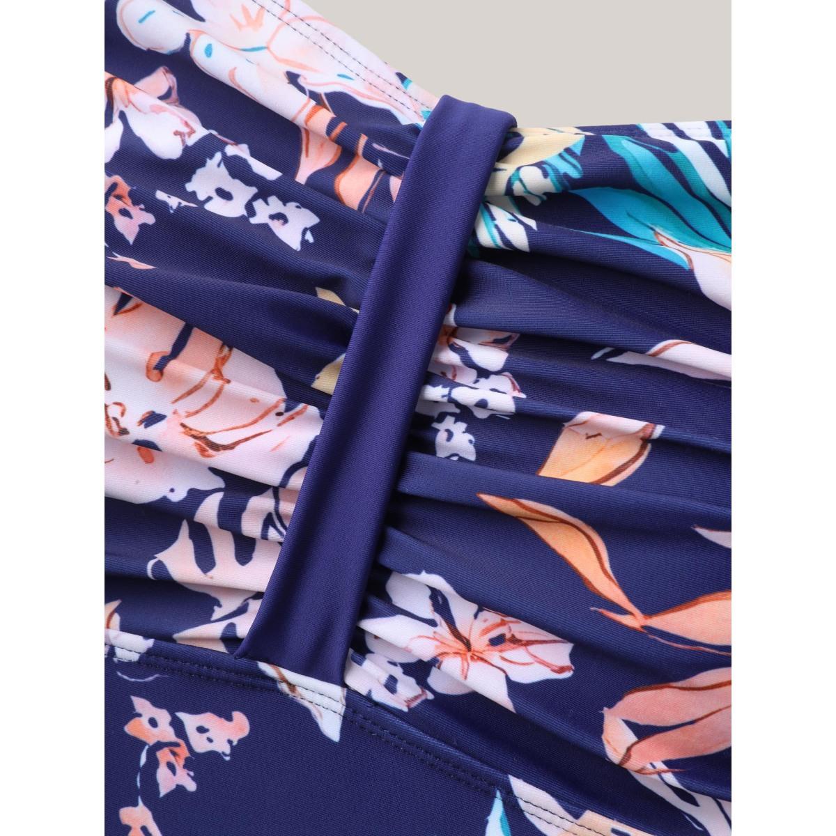 Plus Size Tropical Print Ruched One-Piece Swimsuit Women's Swimwear Indigo Beach Gathered Curve Bathing Suits High stretch One Pieces BloomChic 10/M Product Image
