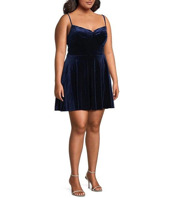 B. Darlin Plus Size Velvet Bustier Bodice Skater Dress Product Image