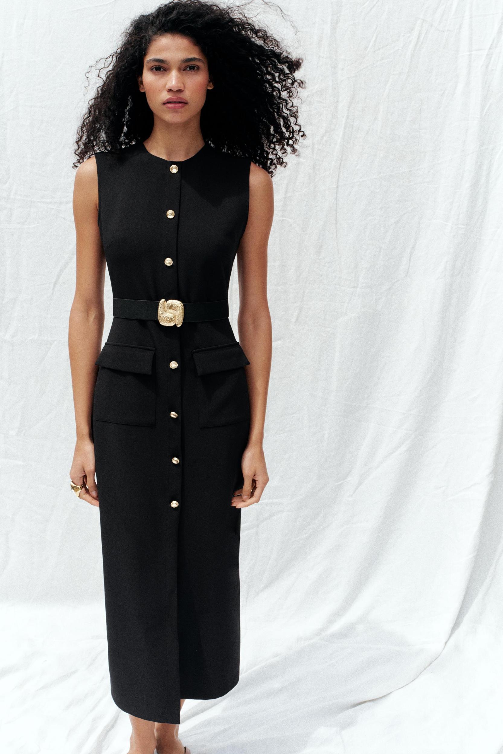 BELTED CREPE MIDI DRESS Product Image