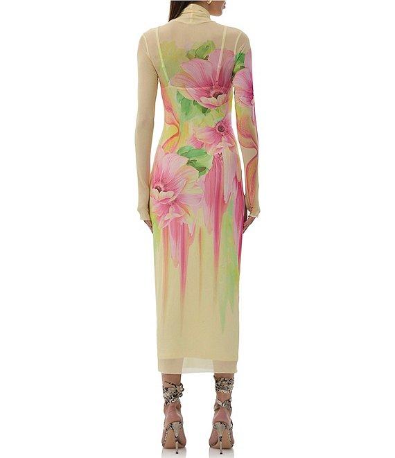 AFRM Shailene Floral Print Mock Neck Long Sleeve Mesh Midi Dress Product Image