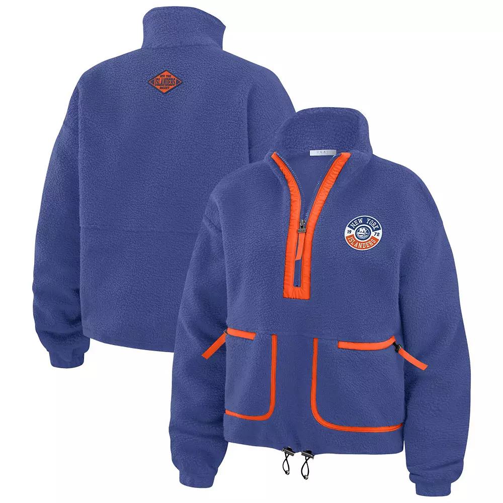 Women's WEAR by Erin Andrews  Royal Edmonton Oilers Polar Fleece Half-Zip Jacket, Size: Large, Oil Blue Product Image