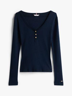 Gold-Button Scoop Neck Henley Product Image