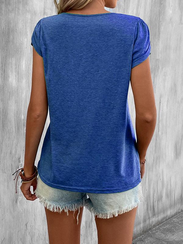 Loose Short Sleeves Solid Color V-Neck T-Shirts Tops Product Image