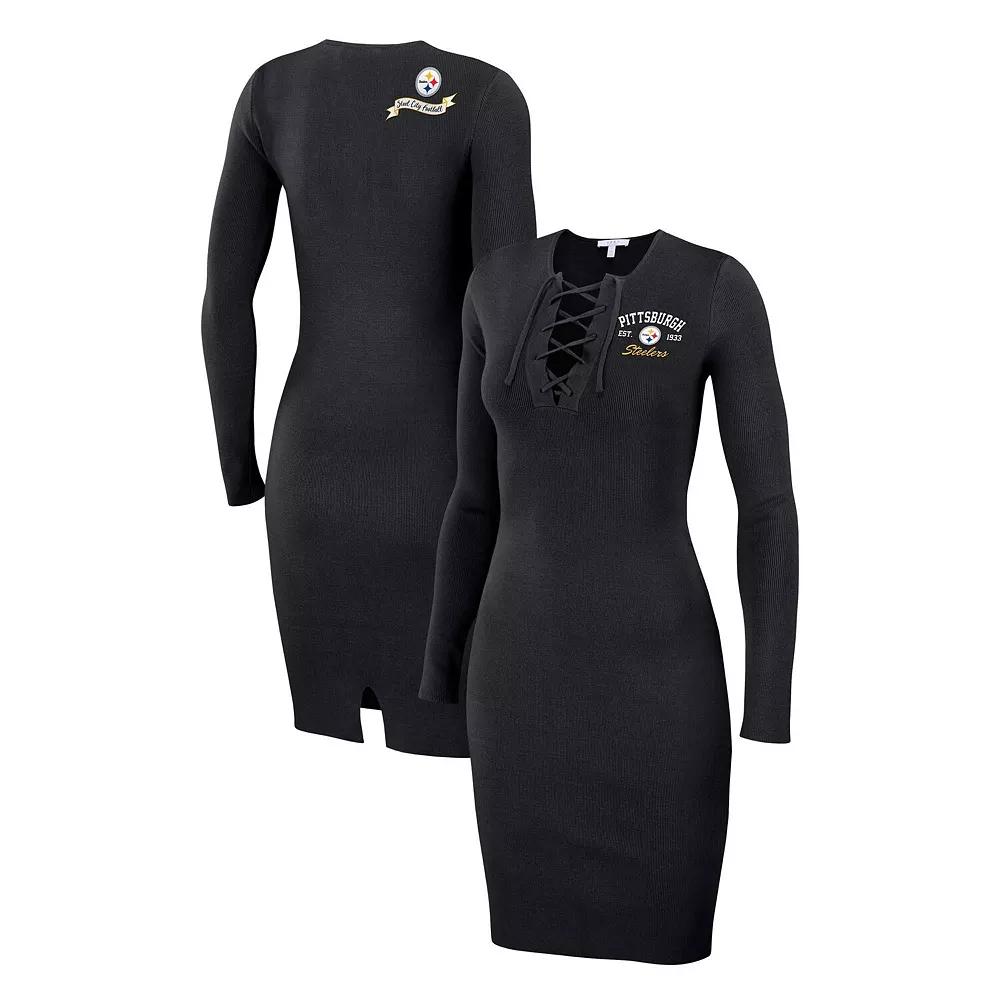 Women's WEAR by Erin Andrews Navy Chicago Bears Lace Up Long Sleeve Dress,  Product Image