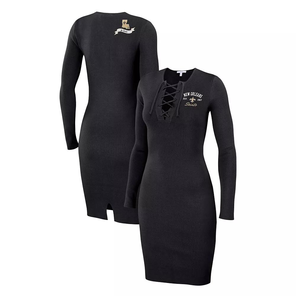 Women's WEAR by Erin Andrews Navy Chicago Bears Lace Up Long Sleeve Dress,  Product Image