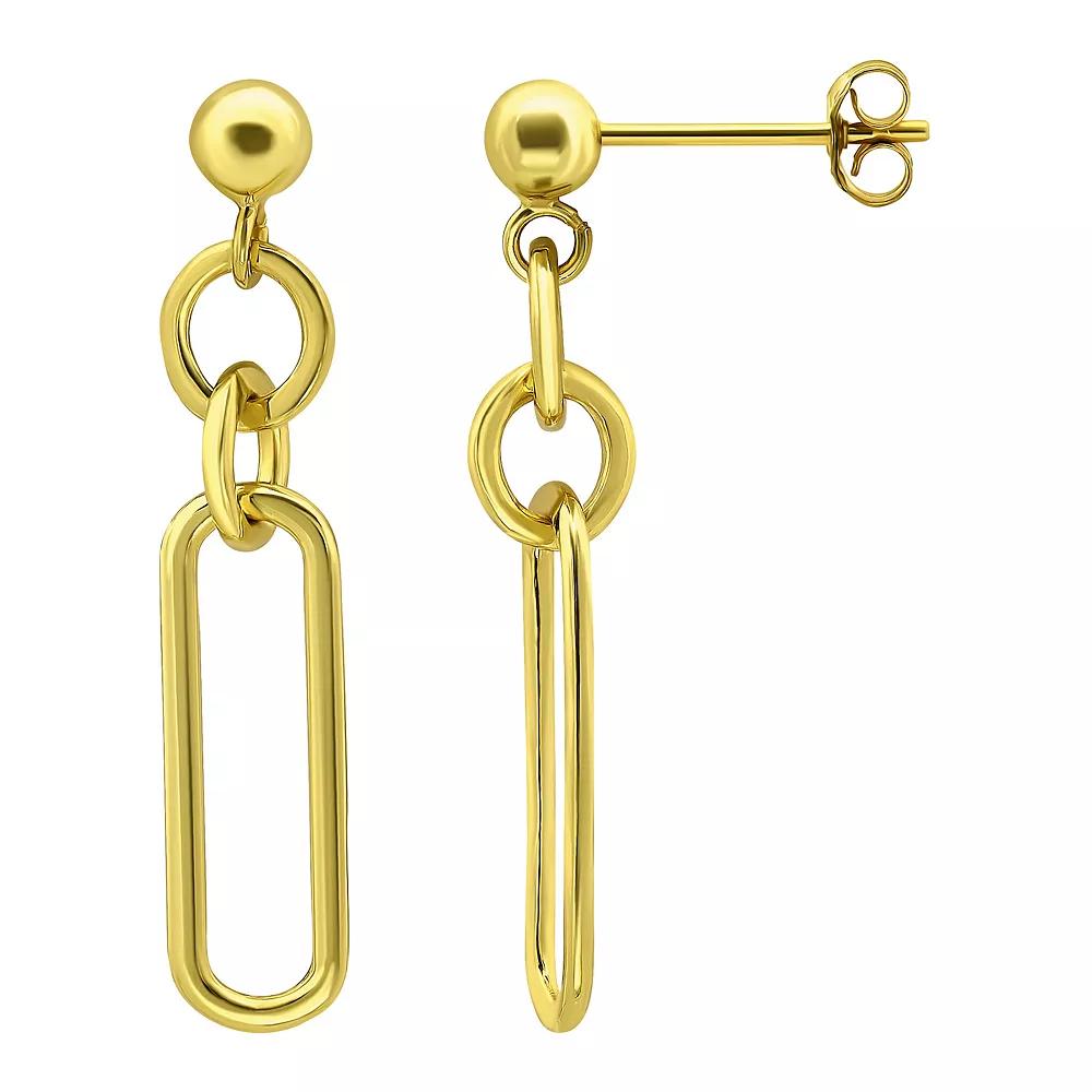 Aleure Precioso Sterling Silver Paperclip Link & Circle Drop Earrings, Women's, Gold Tone Product Image