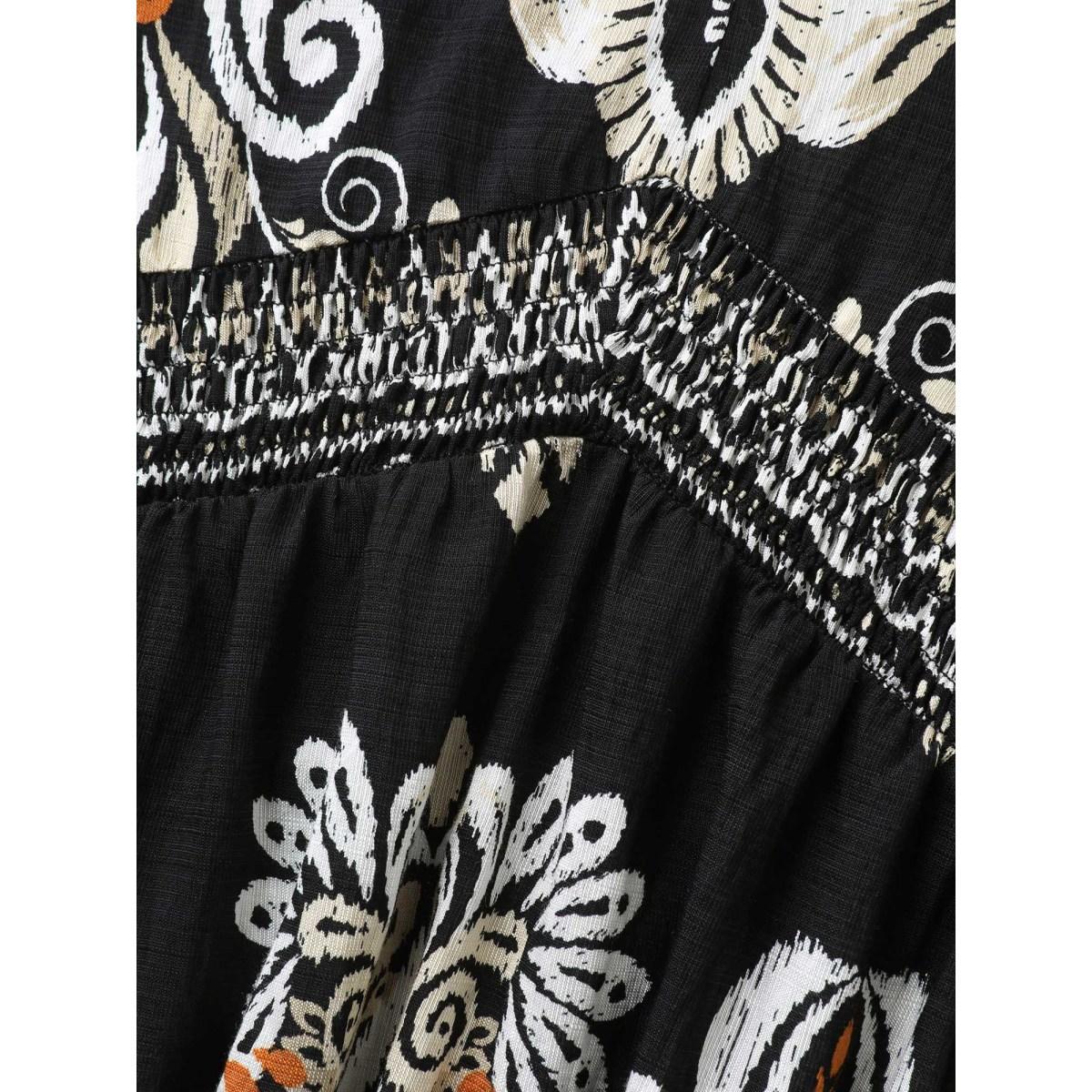 Plus Size Boho Print Pockets Cinched-Waist Midi Dress Black Women V-neck Sleeveless Curvy BloomChic 14-16/1X Product Image