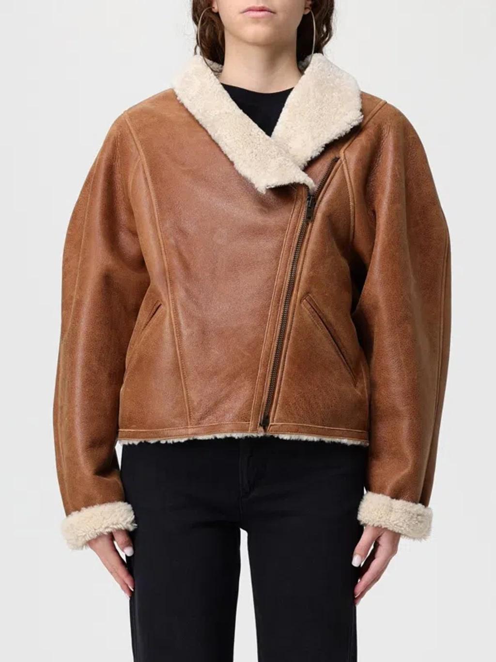 ISABEL MARANT Cropped Jacket In Smooth Lambskin In Brown Product Image