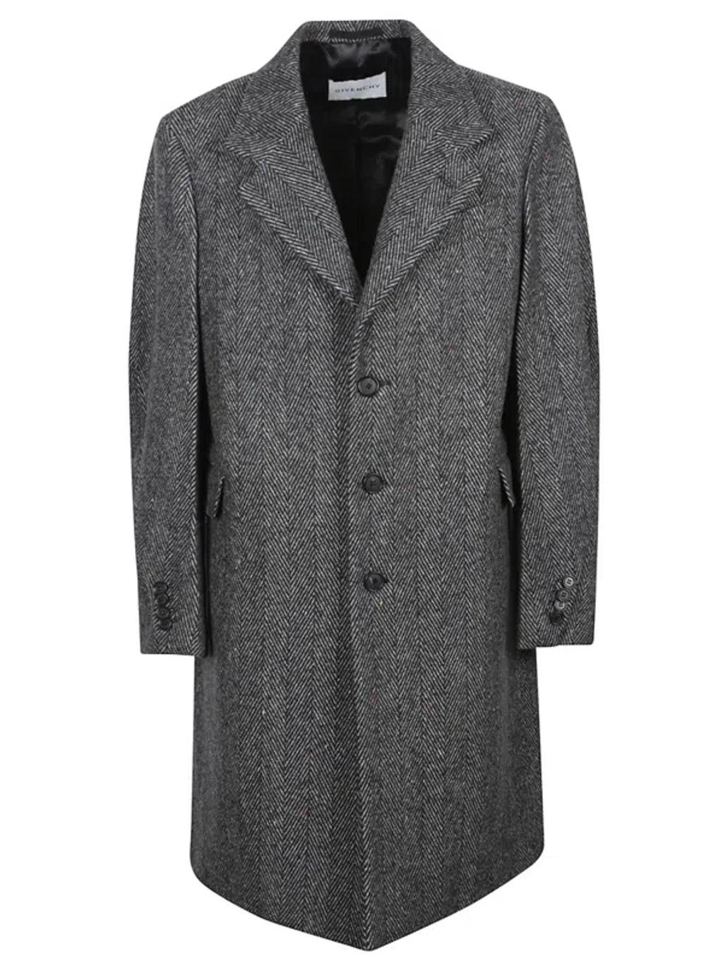 GIVENCHY Men Wool Blend Coat With Herringbone Motif In Multi Product Image