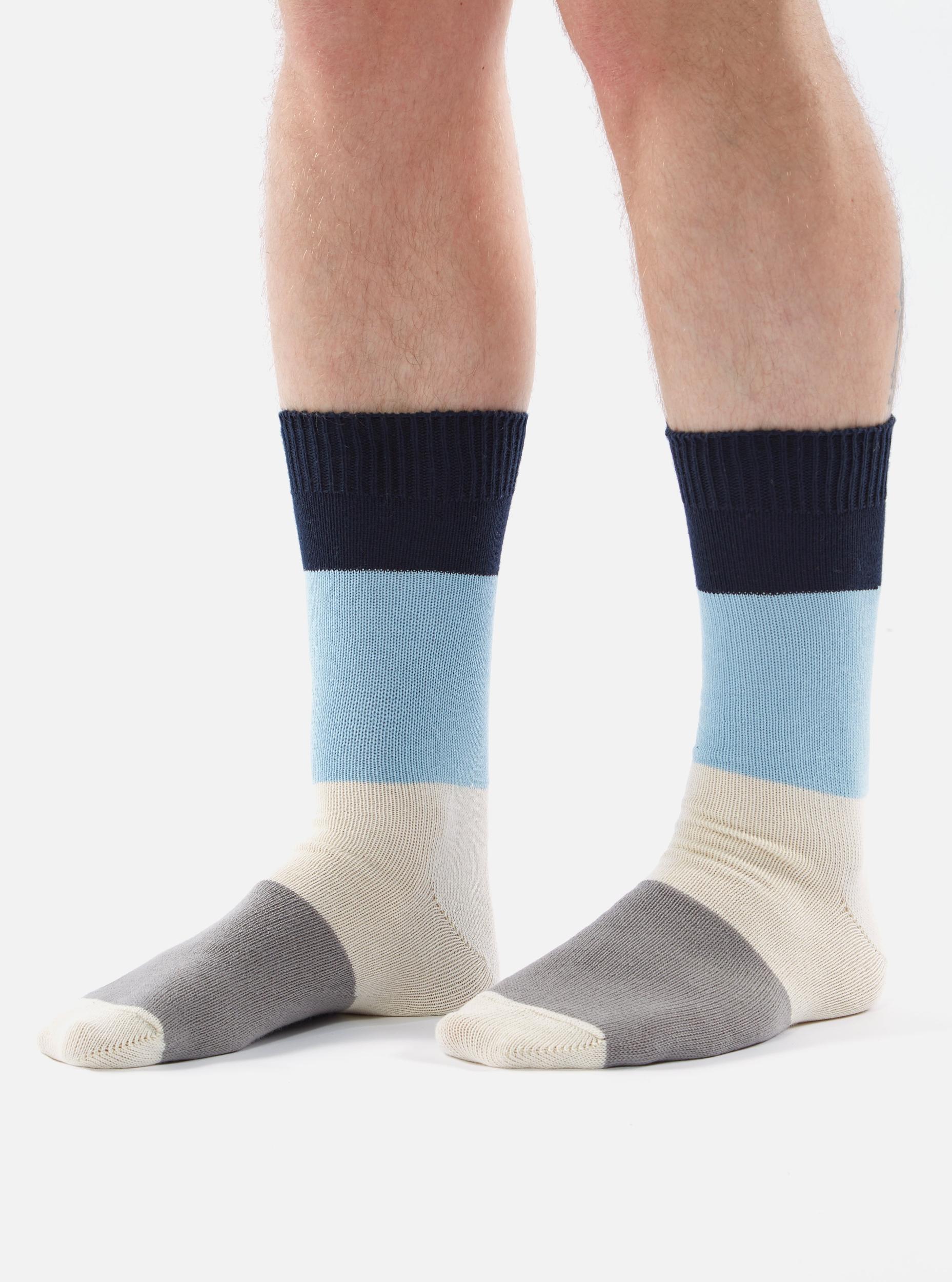 Universal Works Bold Stripe Sock in Navy/Sky Cotton Product Image