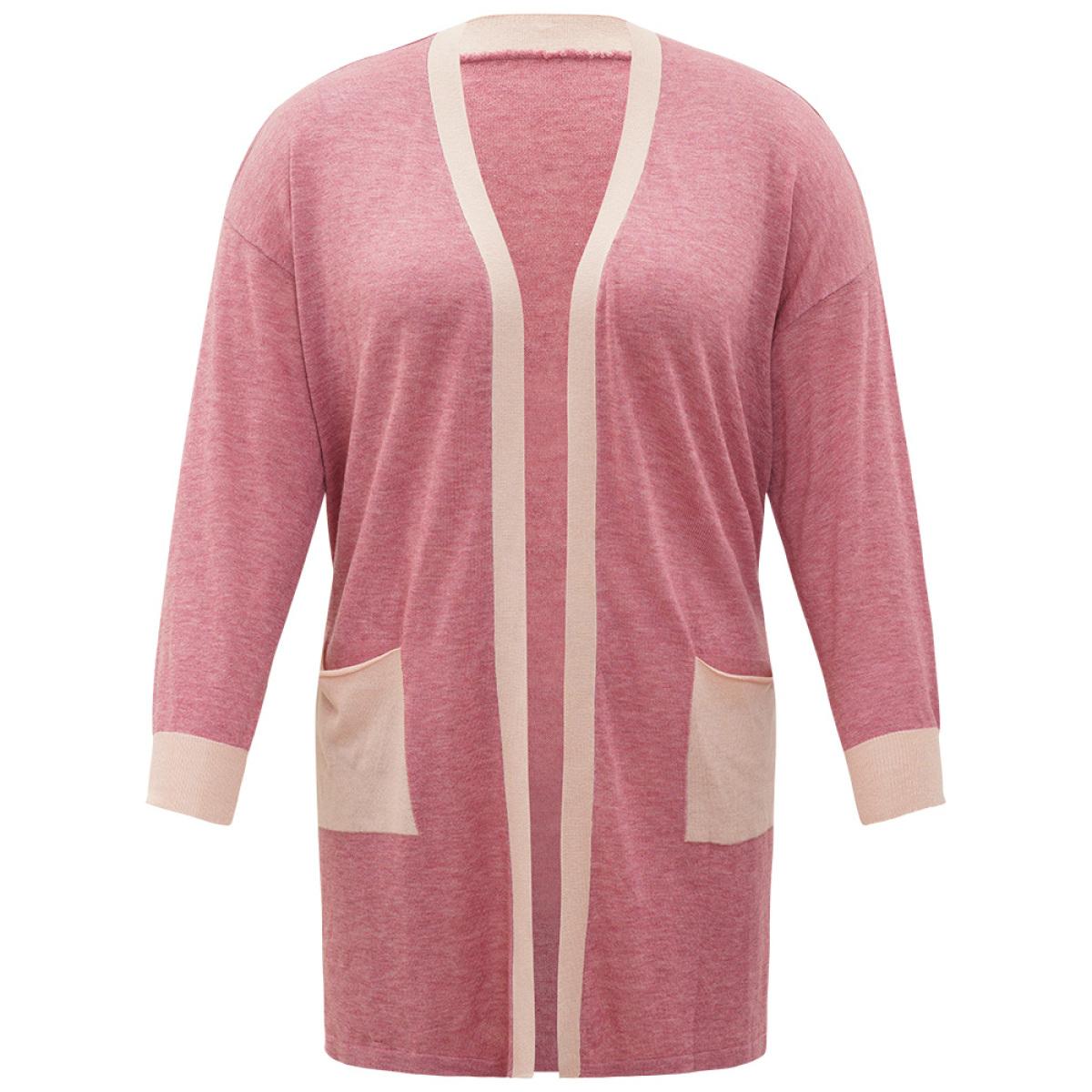 Plus Size Supersoft Essentials Two Tone Pocket Tunic Cardigan Russet Women Casual Loose Long Sleeve Dailywear Cardigans BloomChic 10/M Product Image