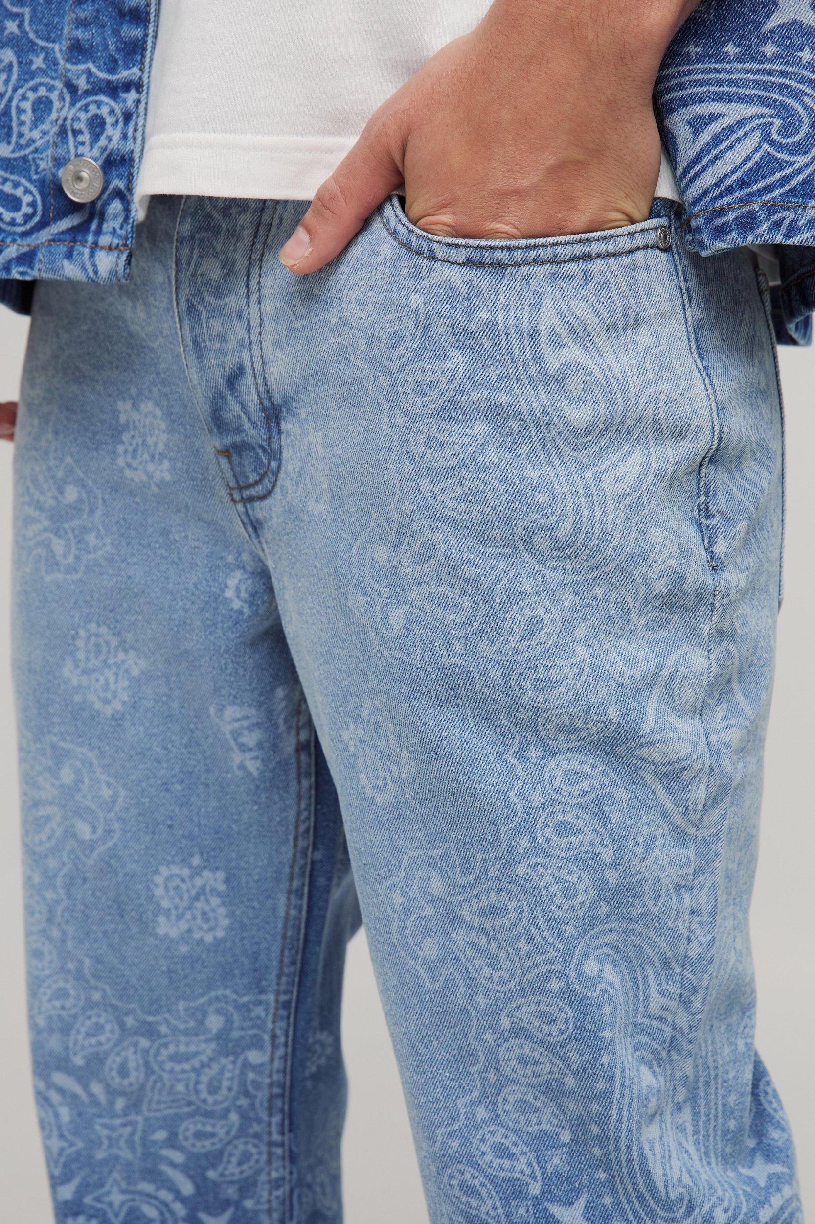 Slim Flared Bandana Laser Print Jeans | boohooMAN USA Product Image