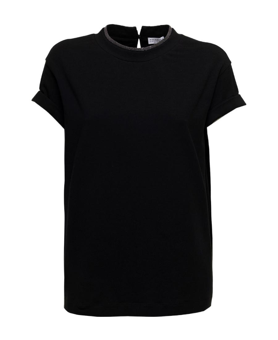BRUNELLO CUCINELLI Women Stretch Cotton Jersey T-shirt With Precious Faux-layering In Black Product Image