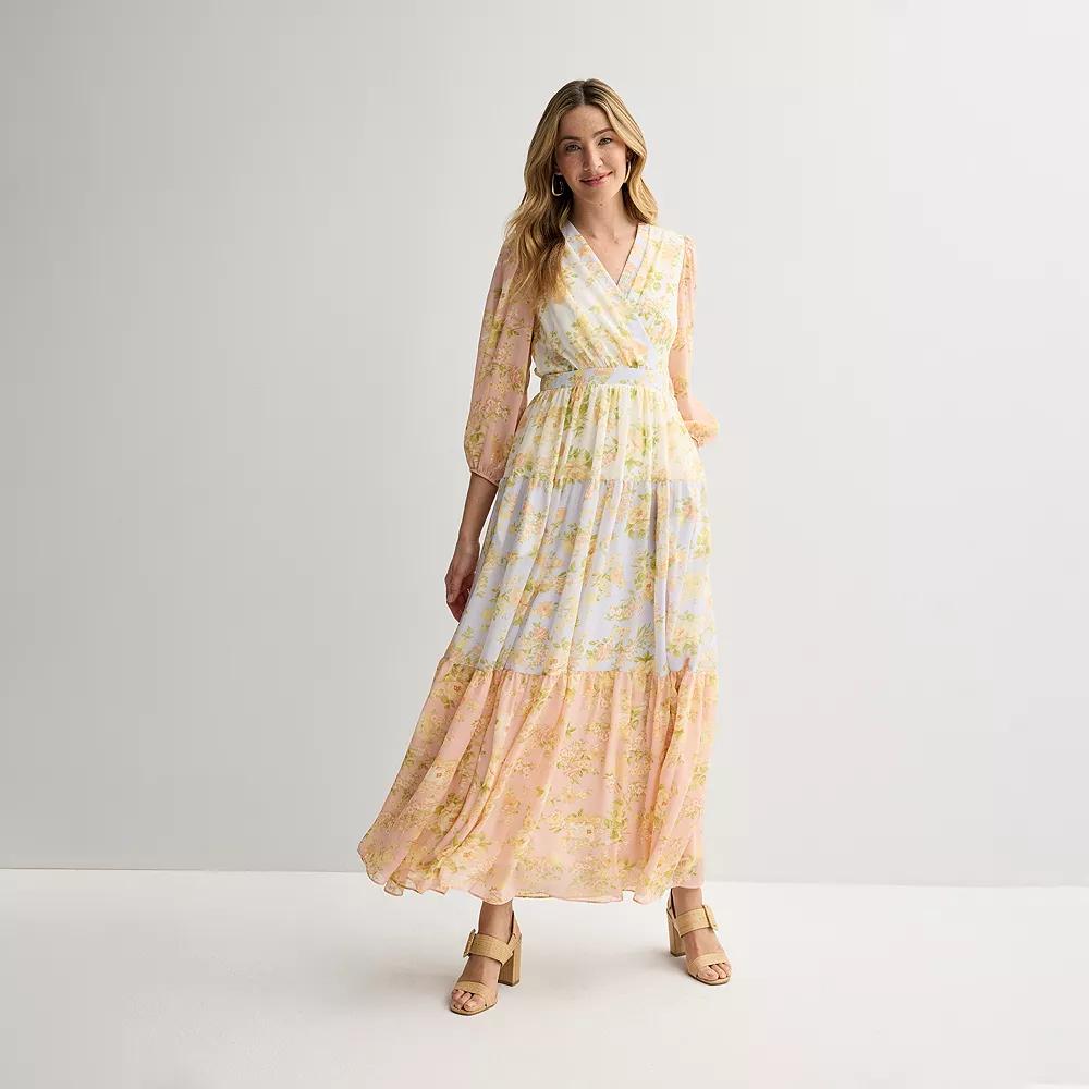 Women's Taylor Foldover Patchwork V-Neck Tiered Dress, Size: 10 Product Image