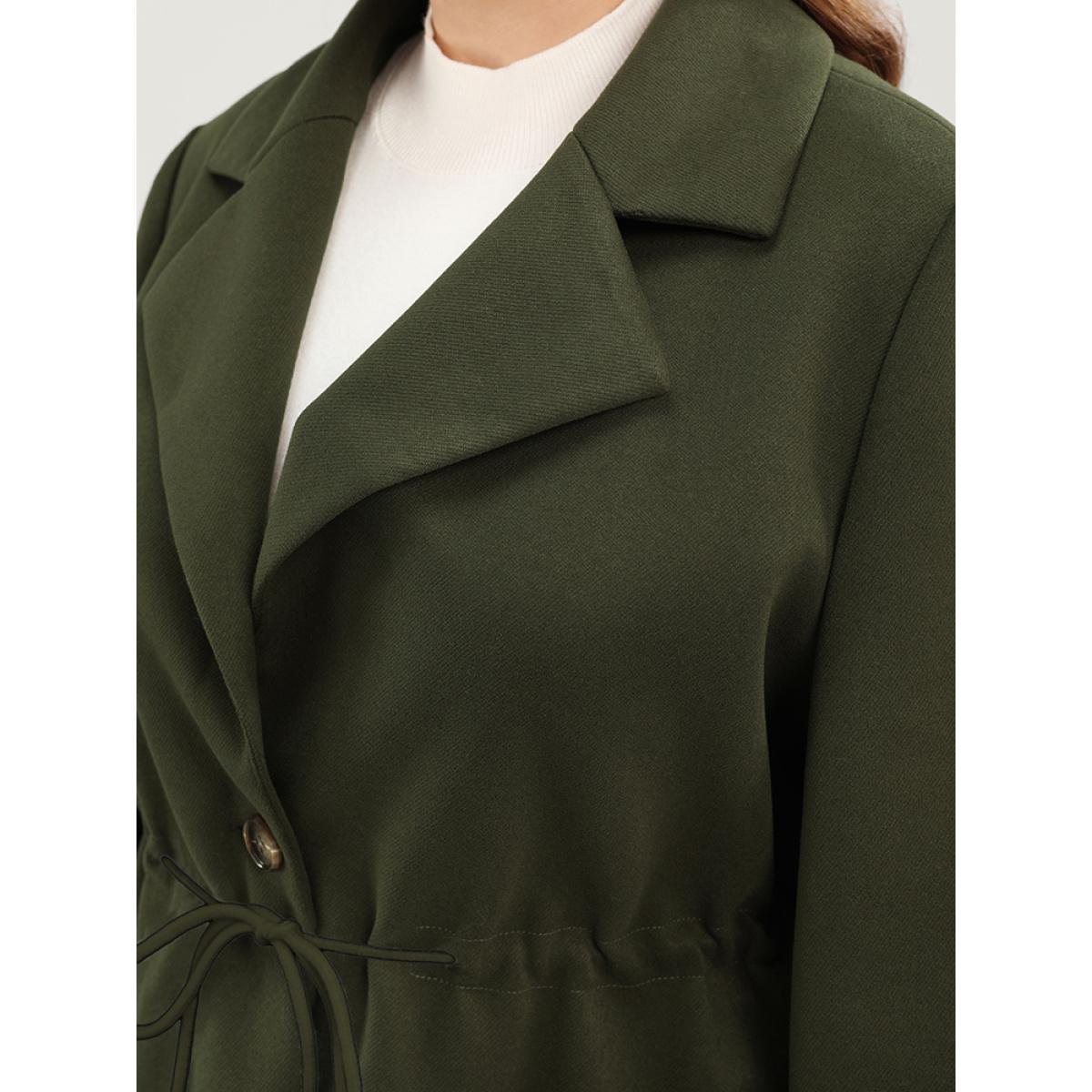 Plus Size Solid Button Up Pocket Drawstring Shirt Collar Coat Women ArmyGreen Casual Ladies Dailywear Winter Coats BloomChic 10/M Product Image