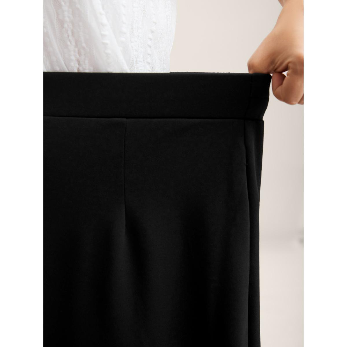 Plus Size Side Slit Straight Fit Maxi Skirt Women Pureblack No stretch Side seam pocket Everyday-Elegant Skirts BloomChic 18-20/2X Product Image