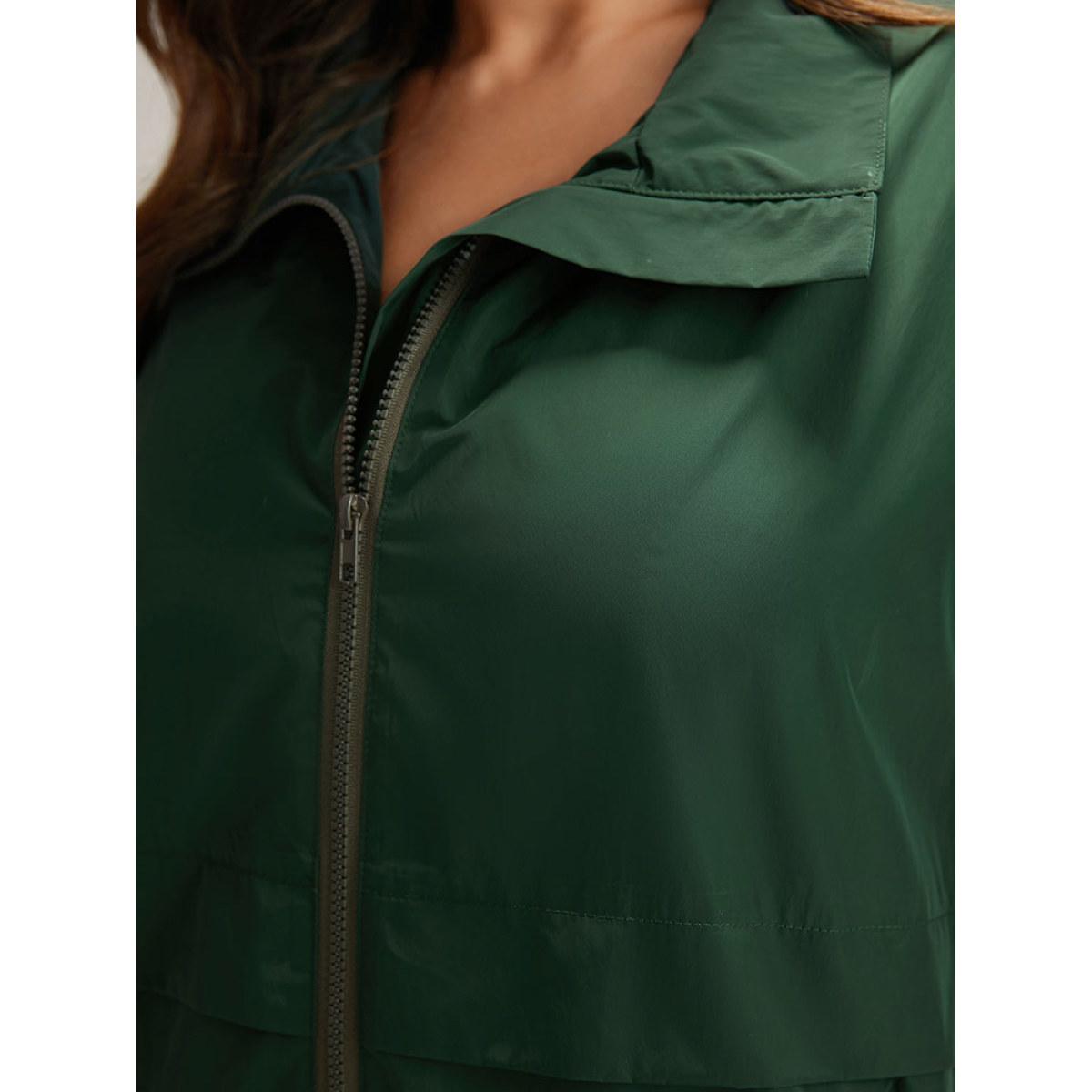 Plus Size Wind-Resistant Plain Zipper Fly Pocket Jacket Women DarkGreen Elastic cuffs Pocket Dailywear Jackets BloomChic 10/M Product Image