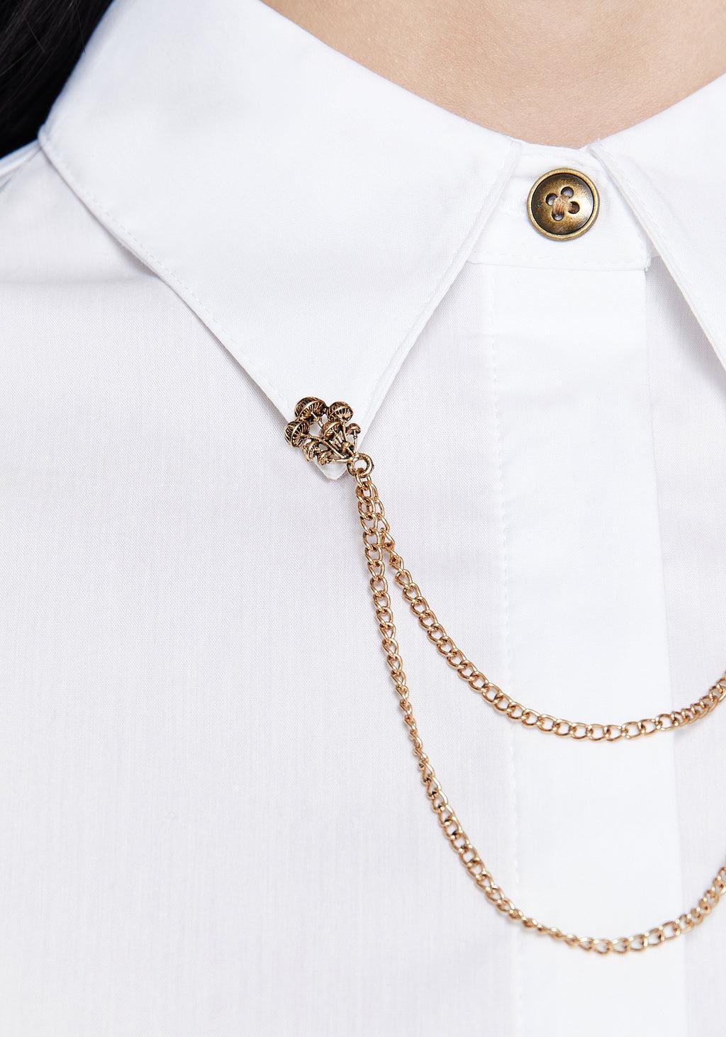 Mire Button Up Puff Sleeve Chain Collared Shirt Product Image
