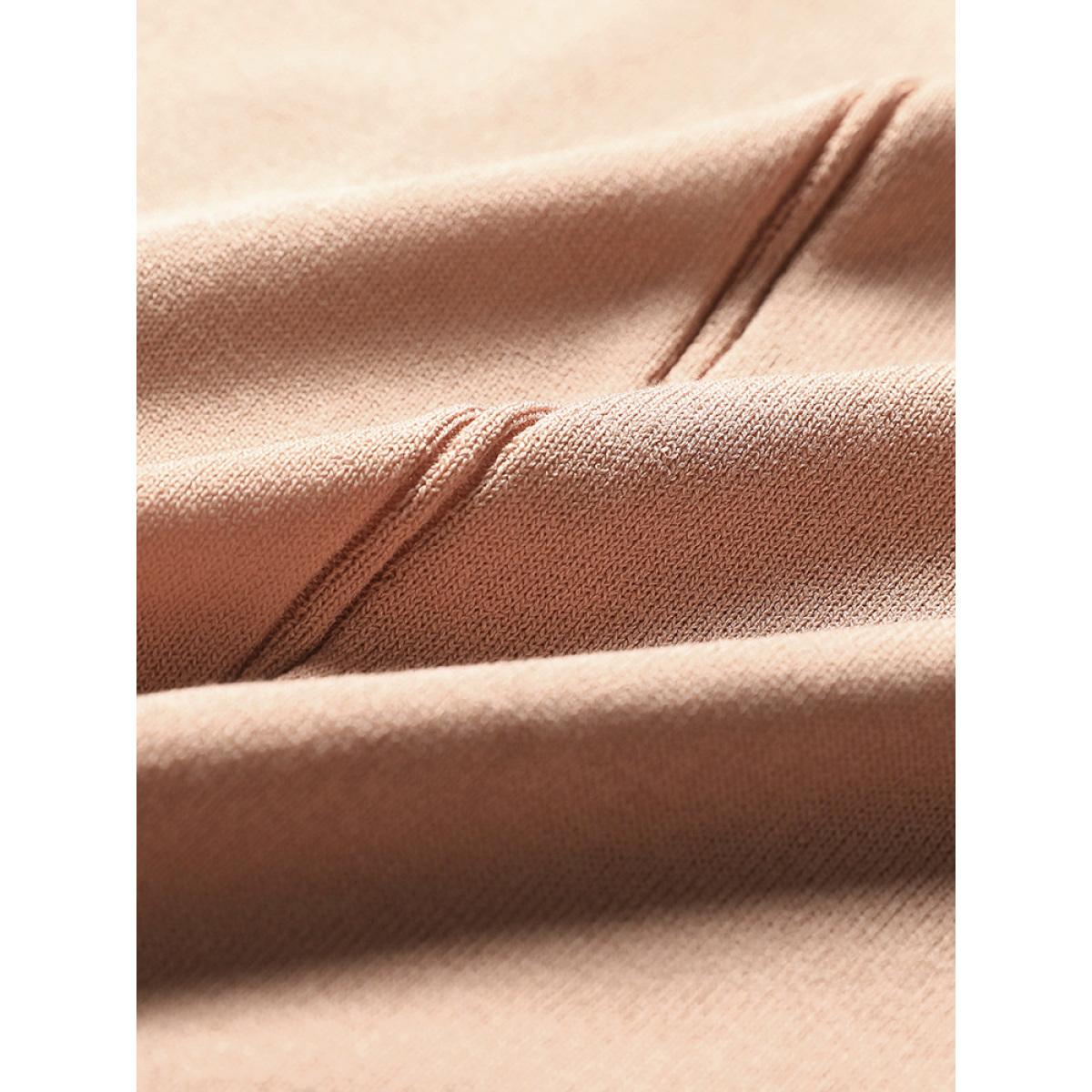 Plus Size Solid Patched Pocket Split Side High Low Hem Pullover Salmon Women Casual Loose Elbow-length sleeve Round Neck Dailywear Pullovers BloomChic 14-16/1X Product Image