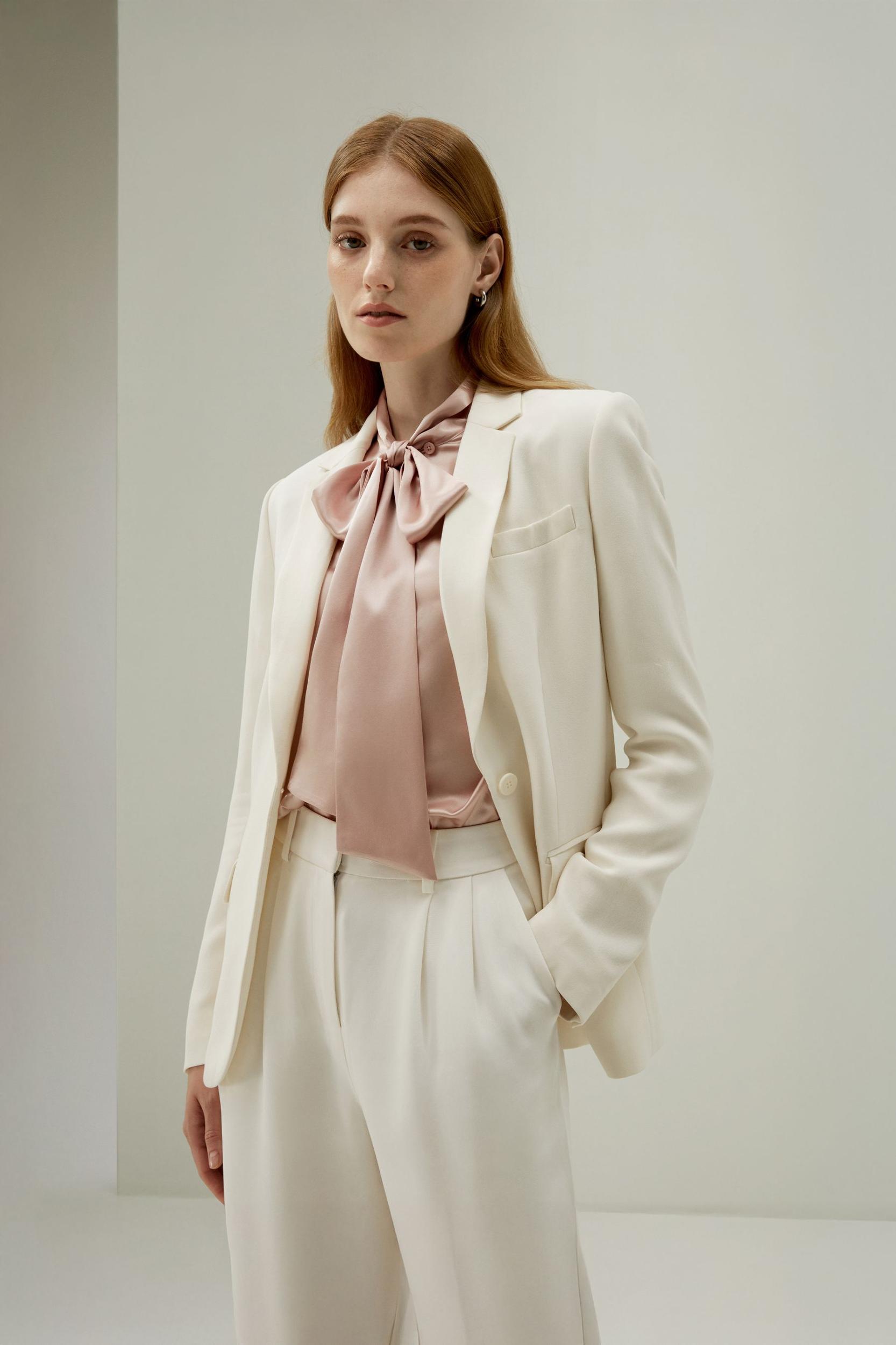 Women Bow-tie Neck Silk Blouse Product Image