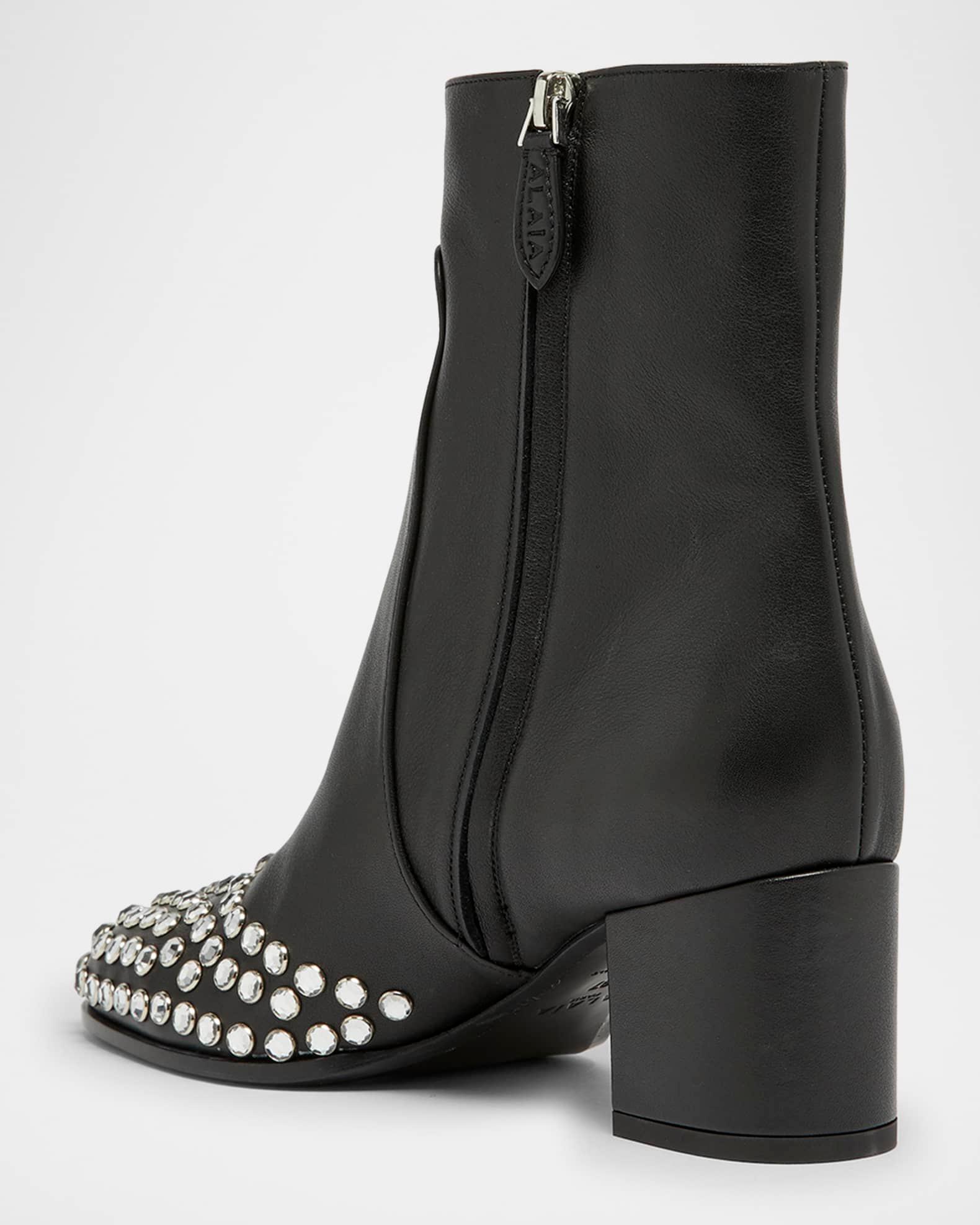 Leather Crystal Stud Cap-Toe Ankle Booties Product Image