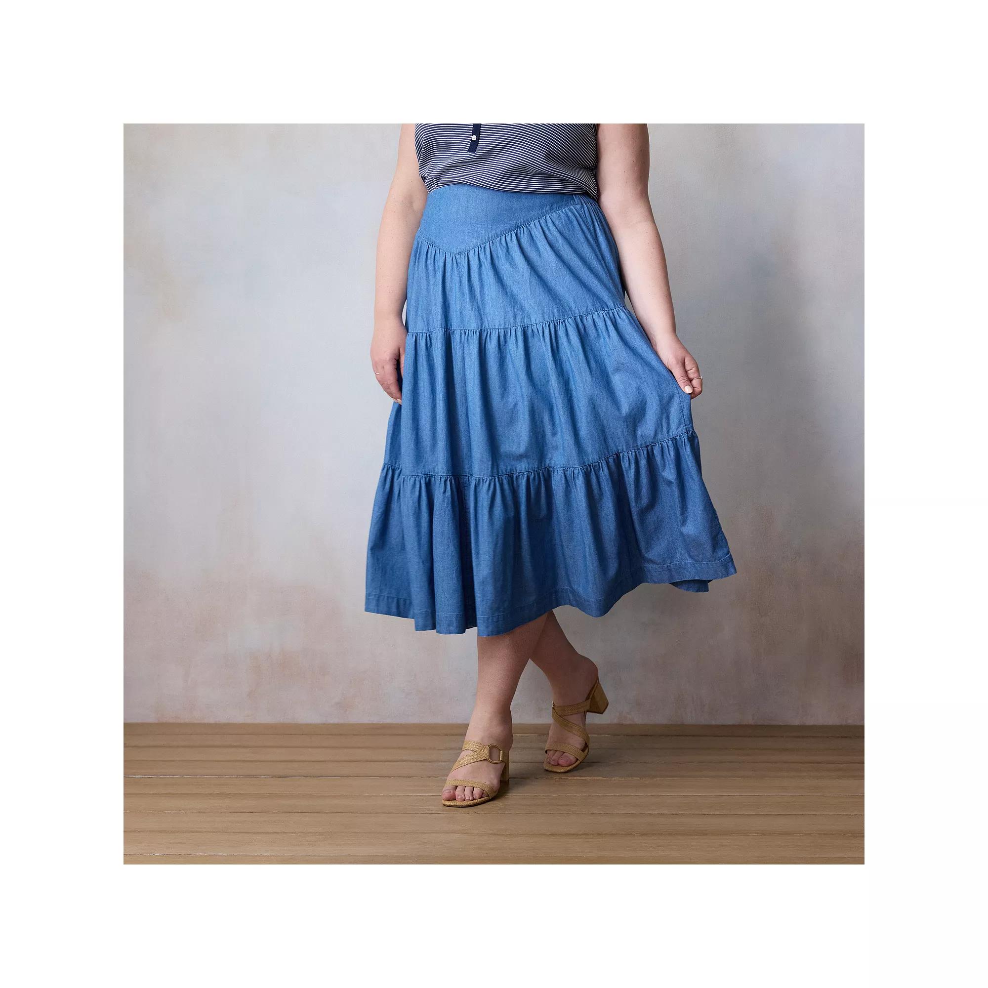 Plus Size LC Lauren Conrad Front Yoke Tiered Midi Skirt, Women's, Size: 3XL, Anita Blue Product Image