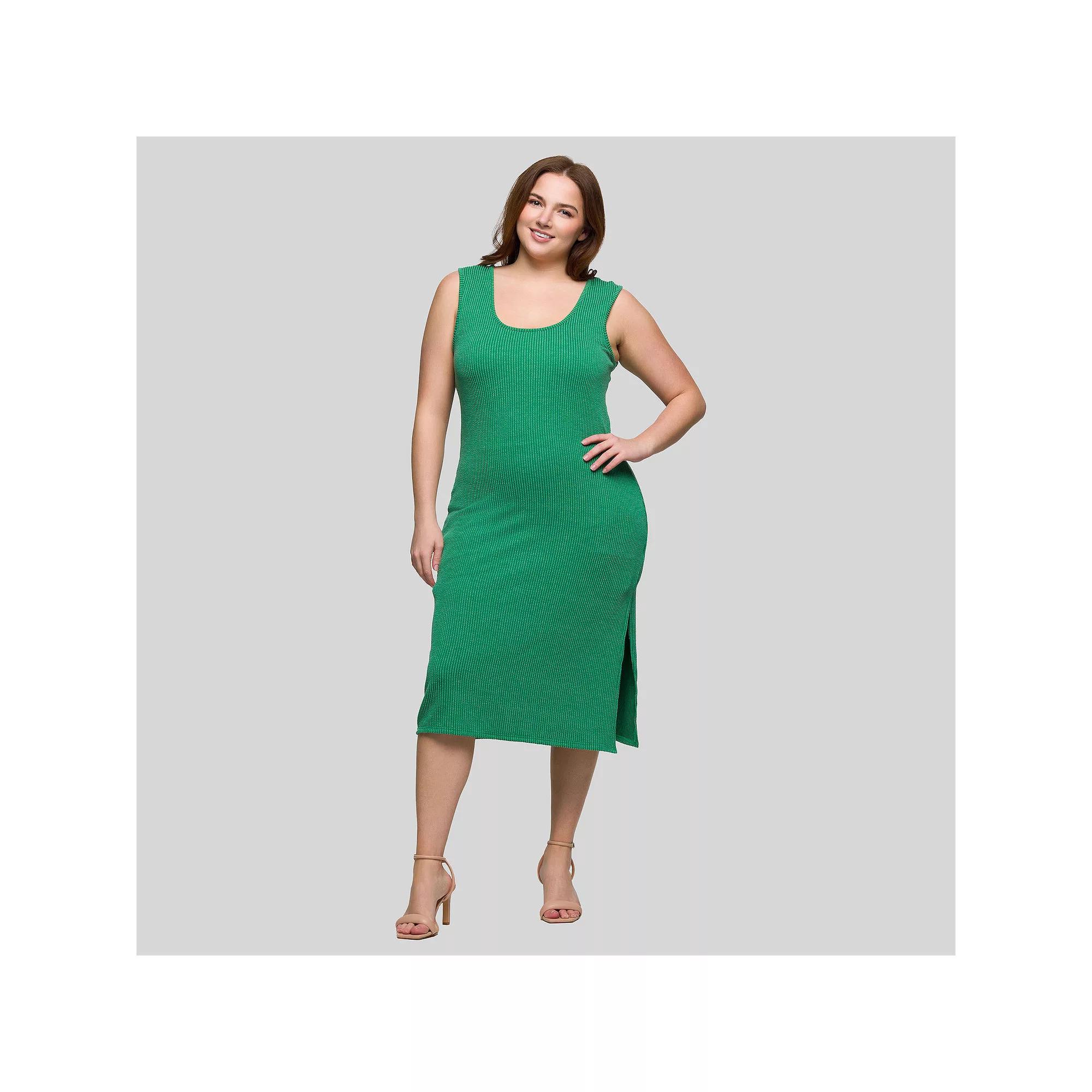 Plus Size 24Seven Comfort Apparel Sleeveless Side Slit Midi Dress, Women's, Size: 1XL, Black Product Image