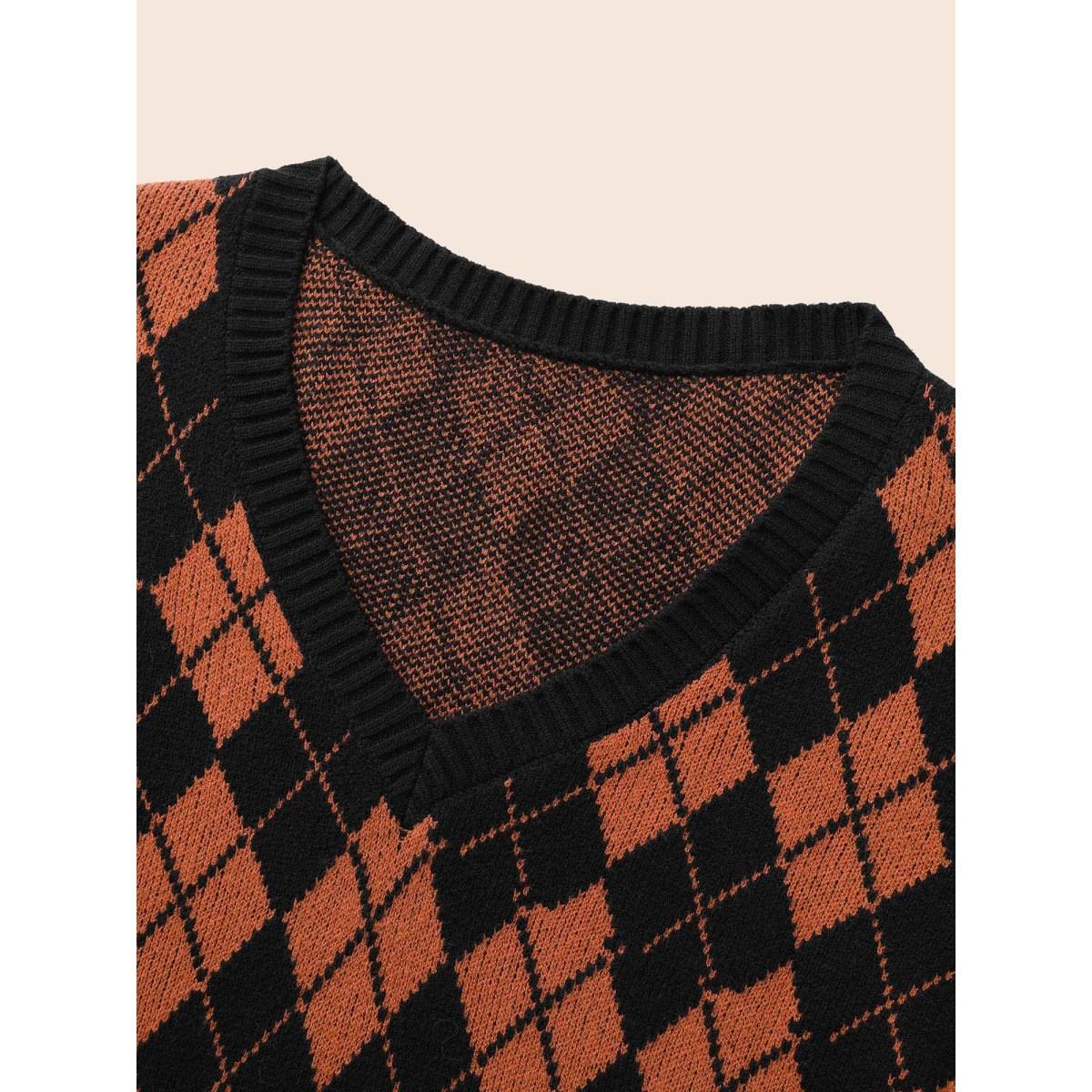 Plus Size V-Neck Plaid Print Pullover Black Women Casual Long Sleeve V-neck Everyday Pullovers BloomChic 10/M Product Image