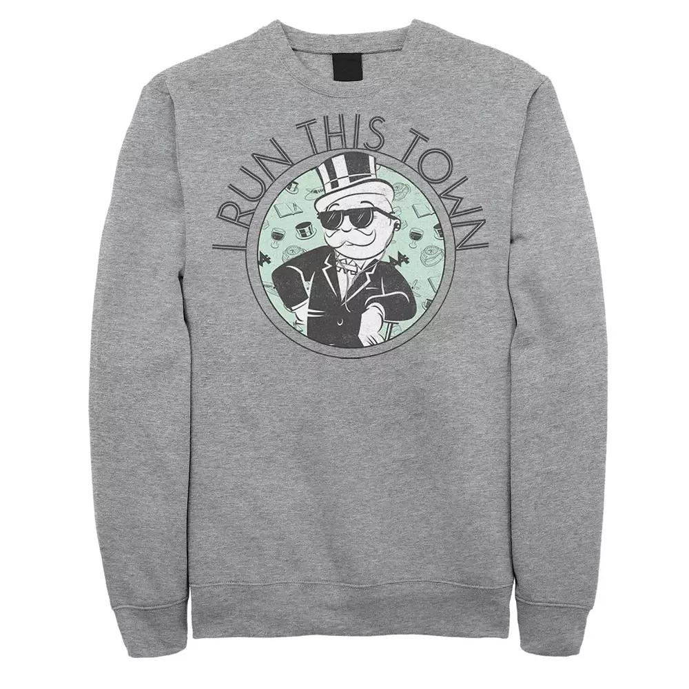 Men's Monopoly I Run This Town Mr. Monopoly Sweatshirt, Size: Small, Athletic Grey Product Image