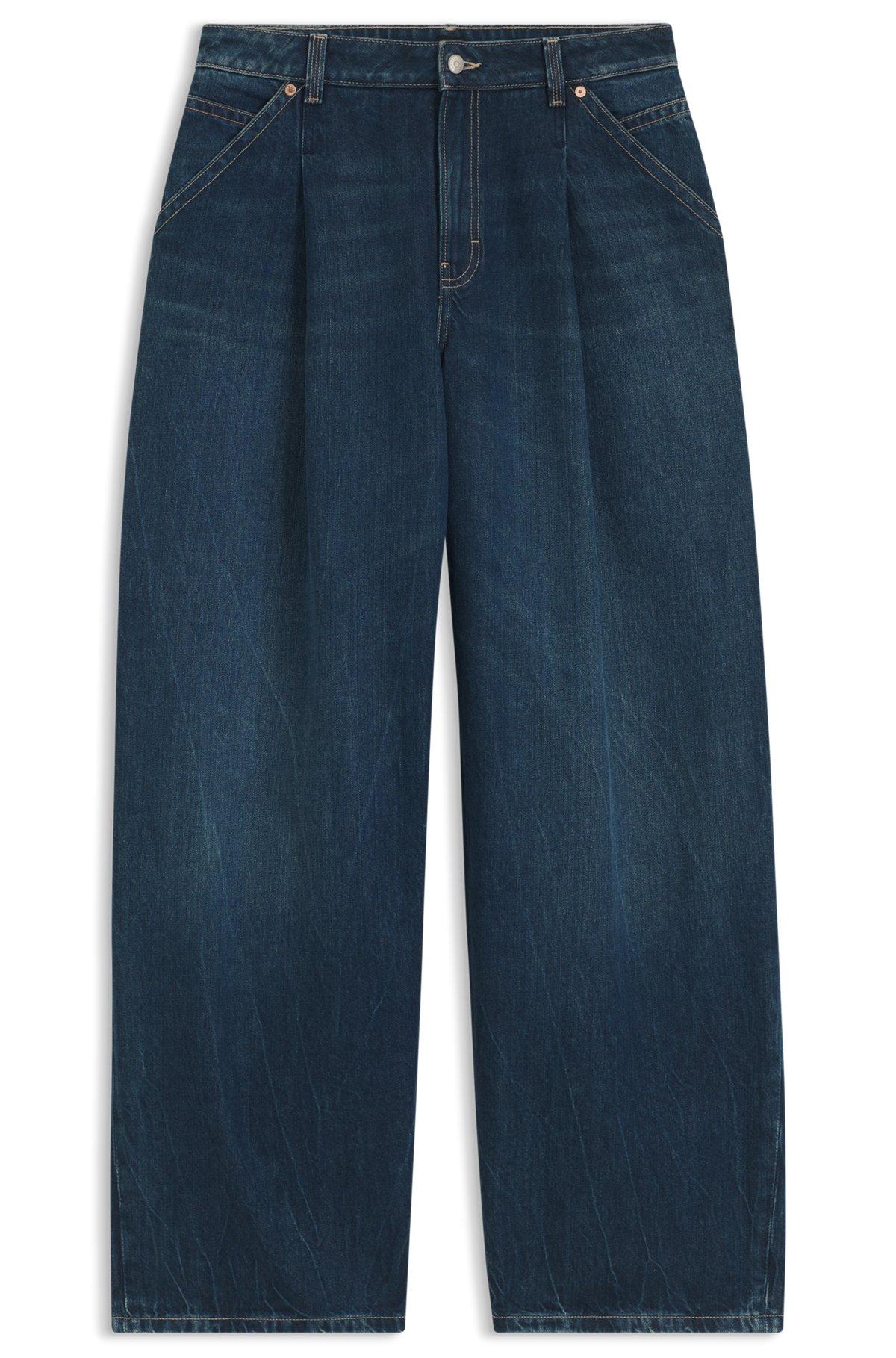 Wide-leg jeans with front pleats Product Image