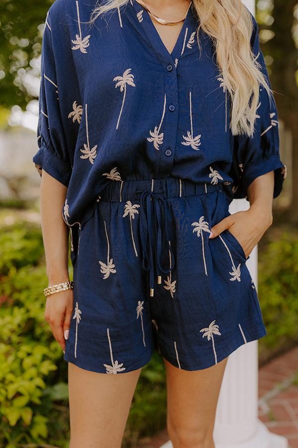 Palm Tree Oasis High Waist Embroidered Shorts Product Image