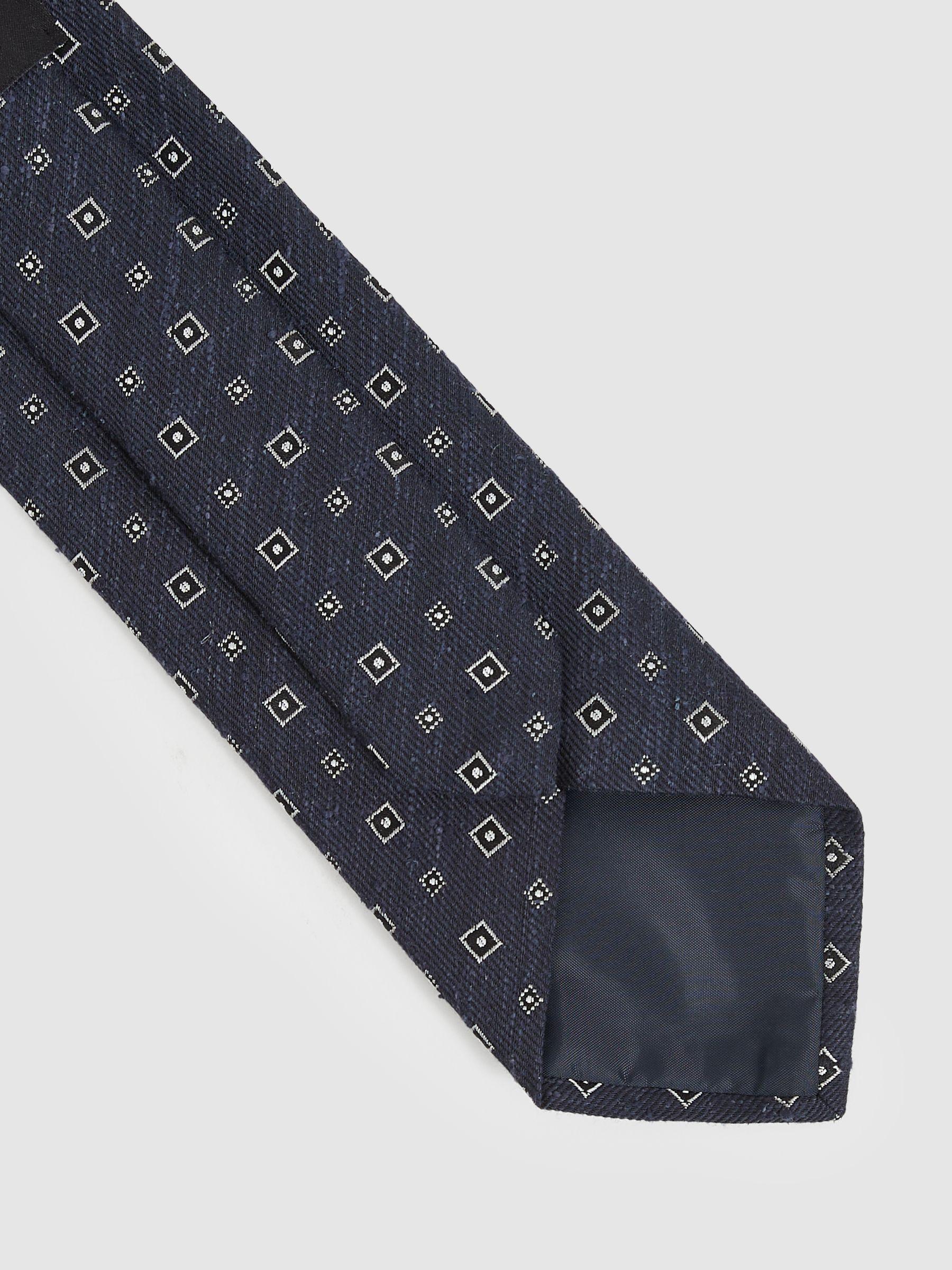 Foulard Silk Blend Tie with Medallion Pattern in Navy Product Image
