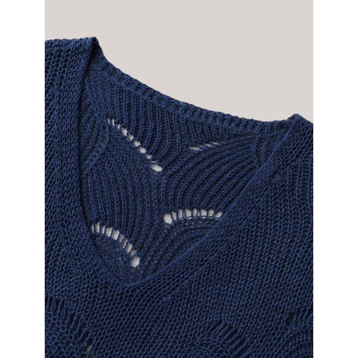 Plus Size Cut-Out Solid V-Neck Swimsuit Coverup Women's Swimwear Indigo Resort Loose Texture Curve Swim Cover Ups BloomChic 22-24/3X Product Image