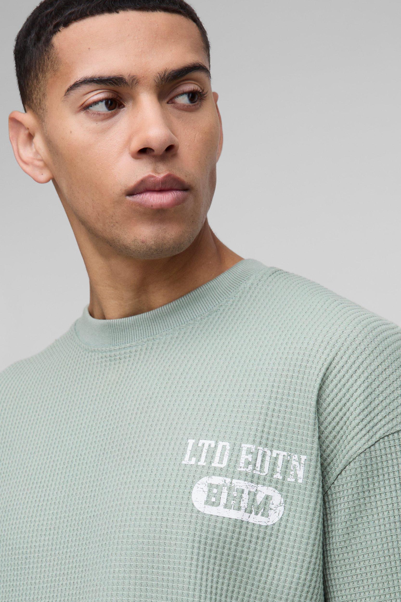 Oversized Faux Sleeve Waffle Print T-Shirt | boohooMAN USA Product Image