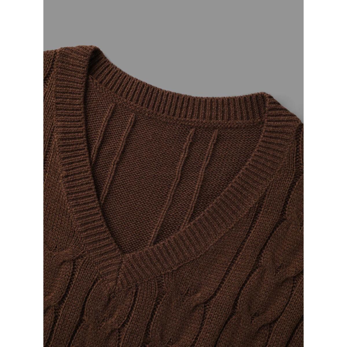 Plus Size Textured Cable Knit V-Neck Midi Sweater Dress Browncoffeecolor Women Leisure Bodycon Long Sleeve Casual Sweater Dresses BloomChic 26/4X Product Image