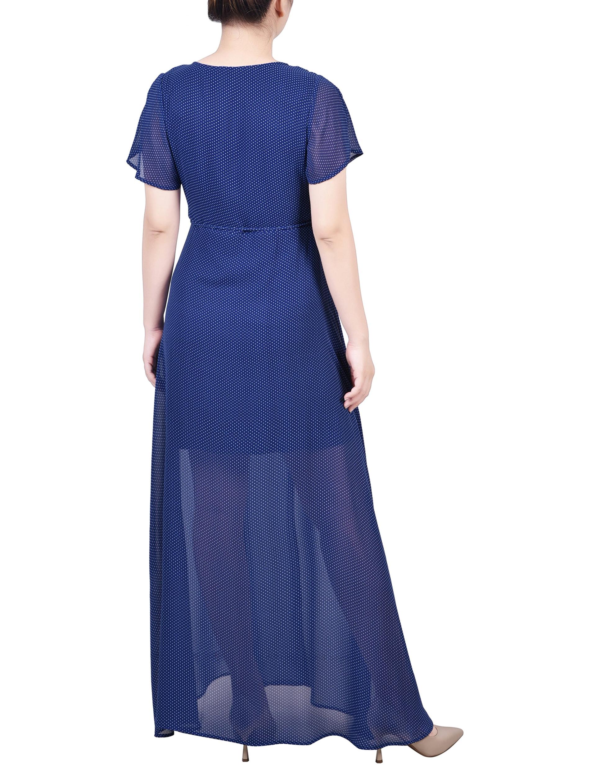 Navy Taranto Short Sleeve Chiffon Wrap Maxi Dress Product Image