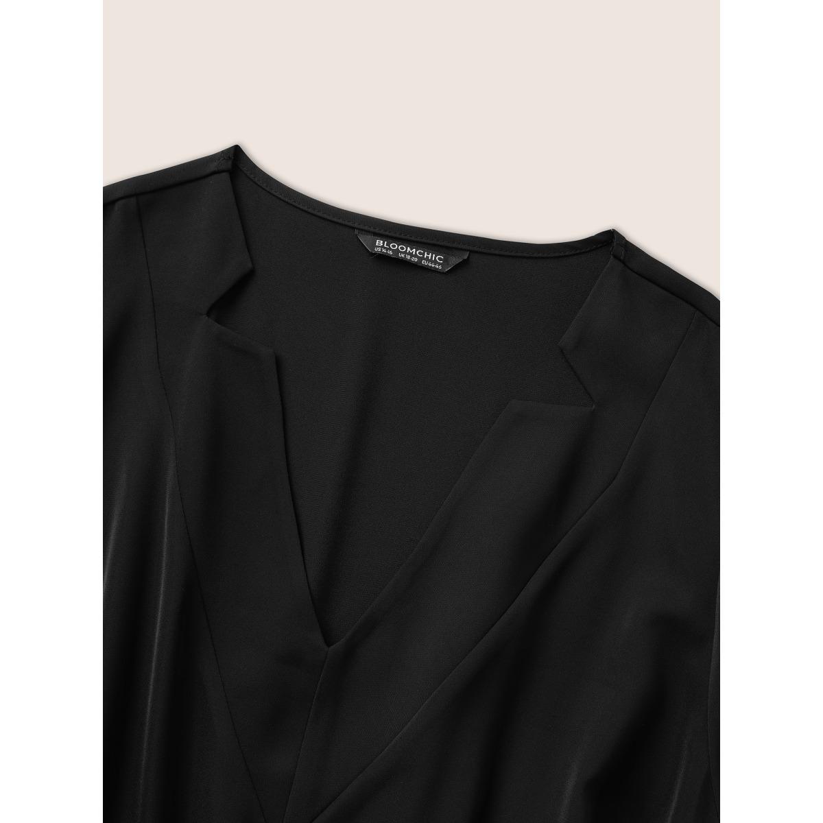 Plus Size Solid Pleated Buckle Detail Belted Dress Black Women Workwear Essentials Non V-neck Short sleeve Curvy Midi Dress BloomChic 18-20/2X Product Image