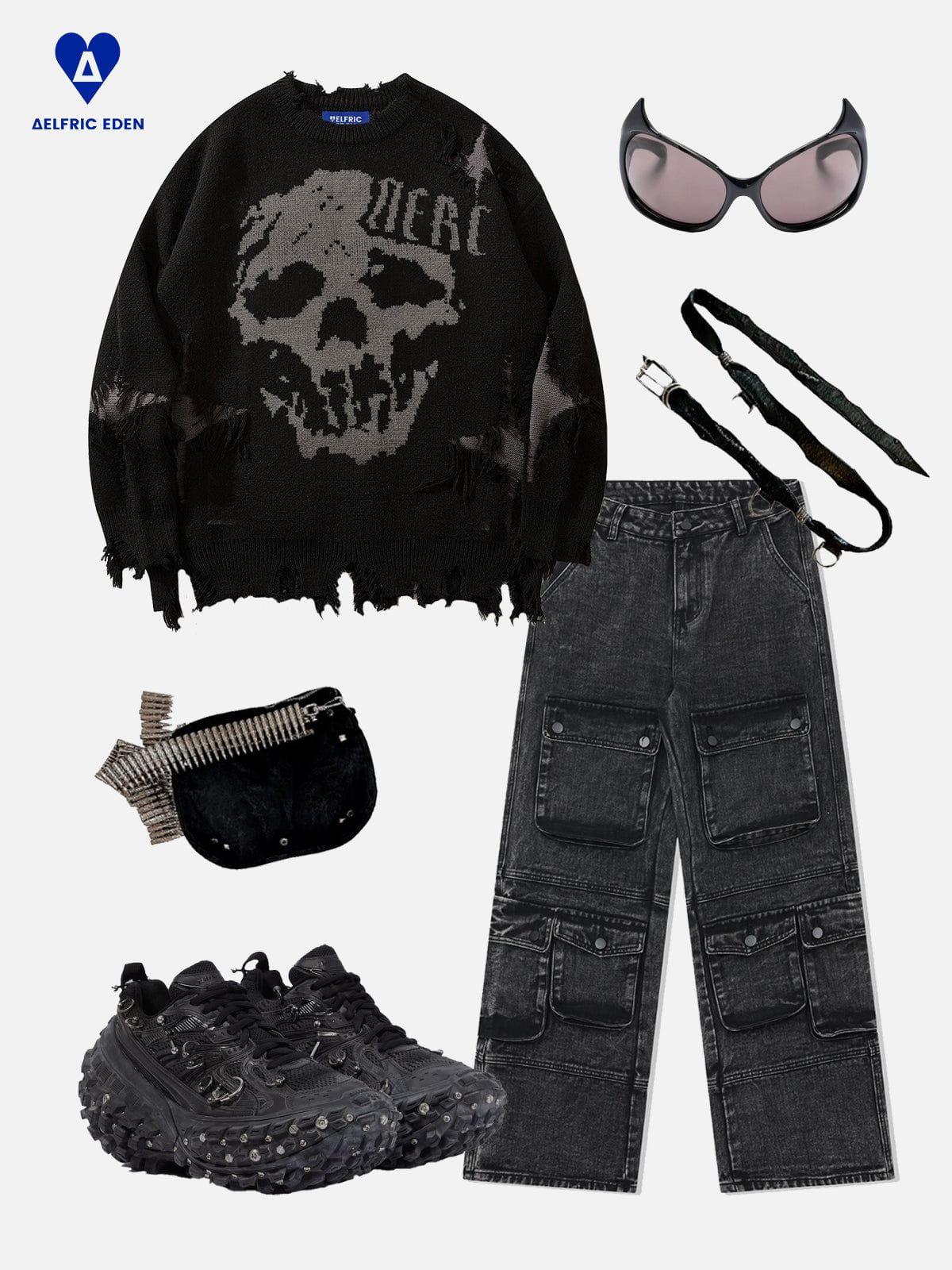 Aelfric Eden Distressed Skull Graphic Sweater Product Image