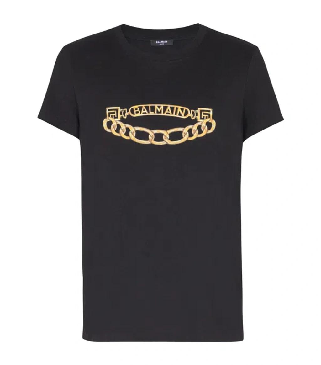 BALMAIN Black Crewneck T-shirt With Logo Print On The Front In Cotton Man Product Image