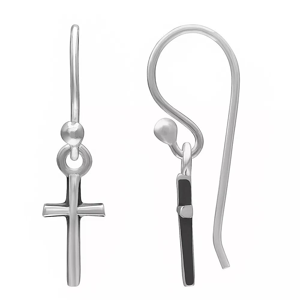 PRIMROSE Sterling Silver Cross Fishhook Earrings, Women's Product Image